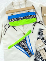 2026 New Sexy Bikini Bandeau Women Push Up Swimwear Swimsuit Leopard Patchwork Drawstring Knotted Beach Bikinis Set Bathing Suit