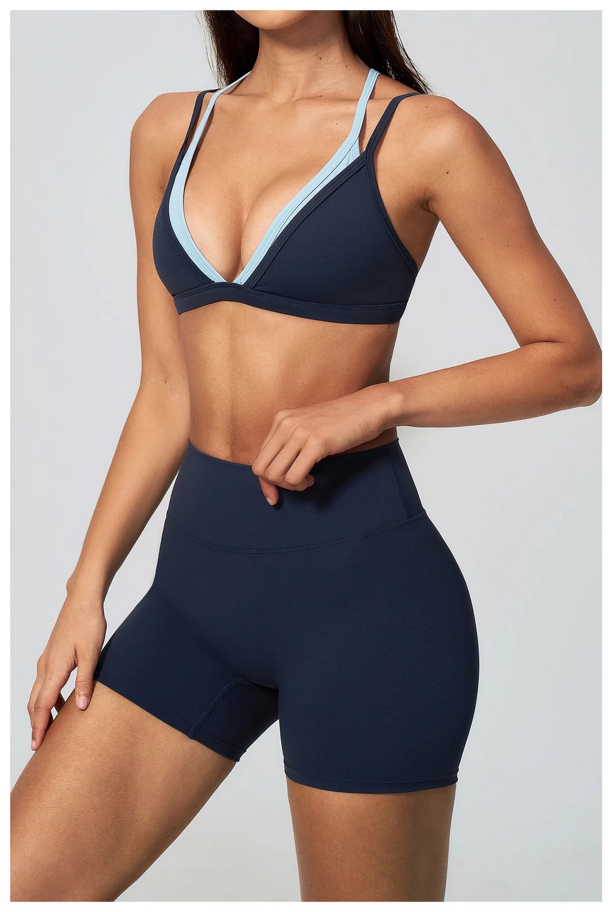 Women 2PCS Yoga Suit Double Strap Shockproof Sports Bra High Waist Tigh Short Fitness Suit Gym Running Leggings Tracksuits
