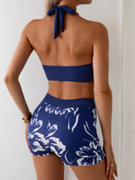 Vintage Navy Floral Print Bikini Set 2026 Women Push Up Bra High Waist Swimsuit Summer Bathing Suit Holiday Two Piece Swimwear