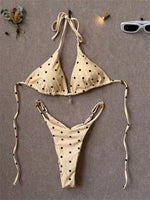 Sexy Black Polka Dot Print Bikini Set Women Pearls Push Up Bra Thong Swimwear 2026 Summer Bathing Suit Holiday Micro Swimsuit
