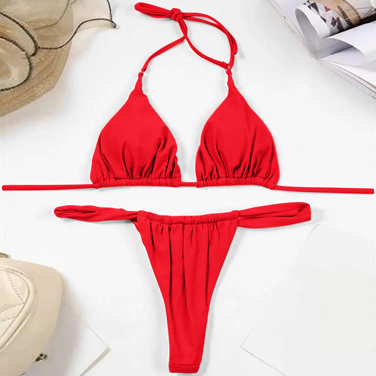 Sexy Bikini Set Two Piece Swimsuit Bikini Set Push Up Bra Solid Thong Women Swimwear Beachwear Bathing Suit Traje De BañO 2024