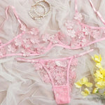 Toucheart Sexy Lingerie Set Transparent Feminine Sweet Mesh Embroidered Lace Bra Flower Applique Transparent Lingerie Women Kit