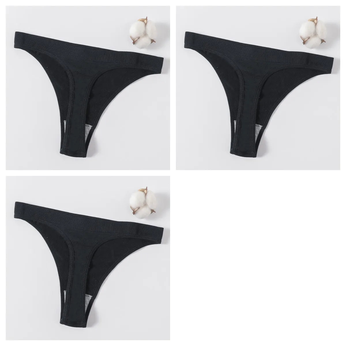 3Pcs/Set Women Brazilian Panties Low-Rise Thong Comfort T-back Underwear Sexy Lingerie High-Stretch Ｇ-string Multi Color M-XL