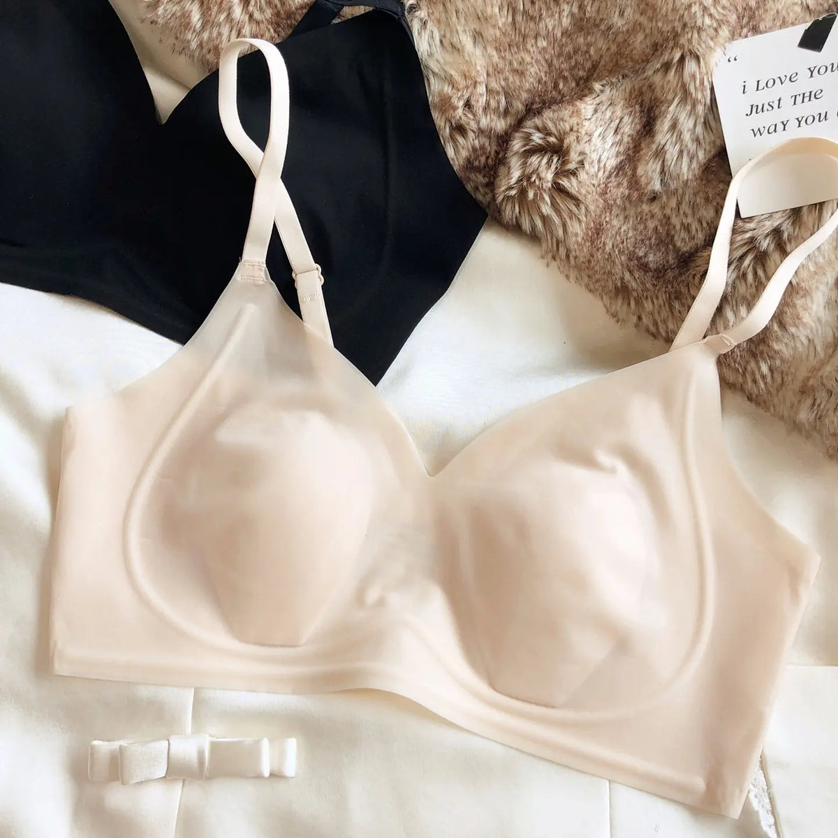 Summer Ice Silk Bra Seamless Women Underwear Sexy Ultra Thin Comfort Bralette French Rabbit Ears Padding Fixed Push Up Bras