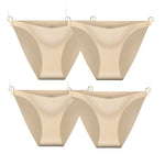4Pcs/Set Ice Silk Bikini Panties Women Sexy Briefs Low Rise Underwear Seamless Underpants Solid Color Ultra-thin Lingerie M-XL