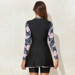 2026 New Pink Print Split Surfing Suit for Women,long Sleeve Conservative Zipper Beach Skirt Swimsuit,summer Bathing Suit