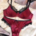 French Thin Cup Lingerie Set Sexy Lace Push Up Bra Fashion Women Silk Fabric Underwear High Quality Intimates Bras and Panties