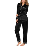 Womens Silk Satin Pajamas Loungewear Two-piece Sleepwear Button-Down Full Sleeve LongSet