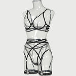 Toucheart 4 Piece Set Bra Set Nude See-Through Mesh Contrasting Color Hemmed Sexy Underwear For Women Girdle Garter Belt Suit