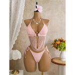 New Hollow Out Tankini Halter Bikini Female Swimsuit Women Swimwear Strappy Bather Bathing Suit Swim Two-pieces Bikini set K8076