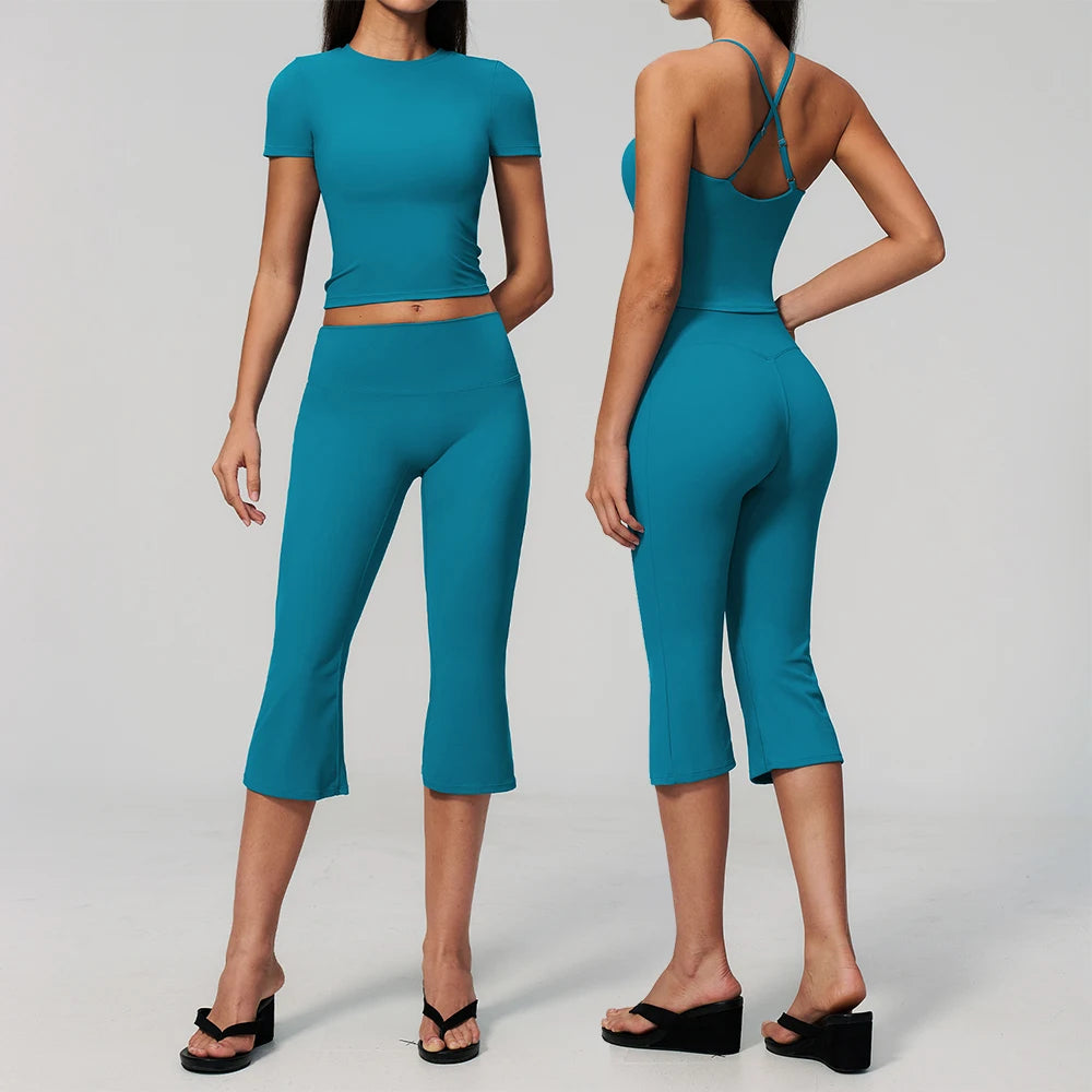 Women's Tracksuit 2 Pieces Yoga Clothes Athletic Wear Fitness Suit Gym Outfits Workout Sets Push Up Sports Bra Capri Pants Suit