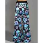 Hallowmas Skull Flower Print Pants Woman 2025 Plus Size Elastic Waist Wide Leg Pant Casual Large Full-length Trousers