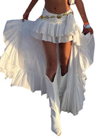 Women's Elastic Band Waist Flowy Skirt Irregular Ruffle Asymmetrical Midi White Boho Skirt Streetwear