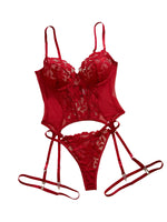 3PC Set Women's Lingerie with Garter Belt Floral Lace Sexy Bra And Panties Push up Triangle Pants Sleepwear Fun Intimate Wear