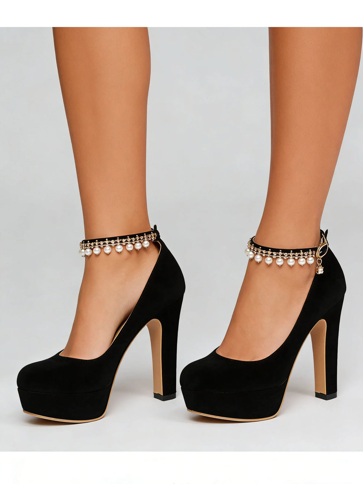 2026 Big Size 33-43 Classic Black Office Lady Beading Ankle Strap Platform Pumps Elegant Red 12cm Party High Heels Shoes Women