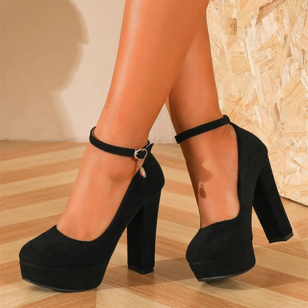 2026 Plus Size 43 Elegant Black Ankle Strap Platform Pumps Sexy Spike High Heels Shoes Women Classic Apricot Office Lady Shoes
