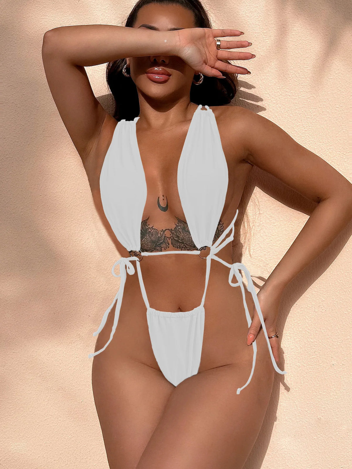 DEKA Women's New Thong One-piece Swimsuit Sexy Tight Backless Lace-up Swimsuit Brazilian Beach Swimsuit Extreme Micro Bikini