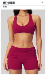 Women Two Piece Gym Yoga Sets Back Cross Sports Bra Pleate High Waist Short Fitness Suit Outdoor Running Camisole Tops Outfits