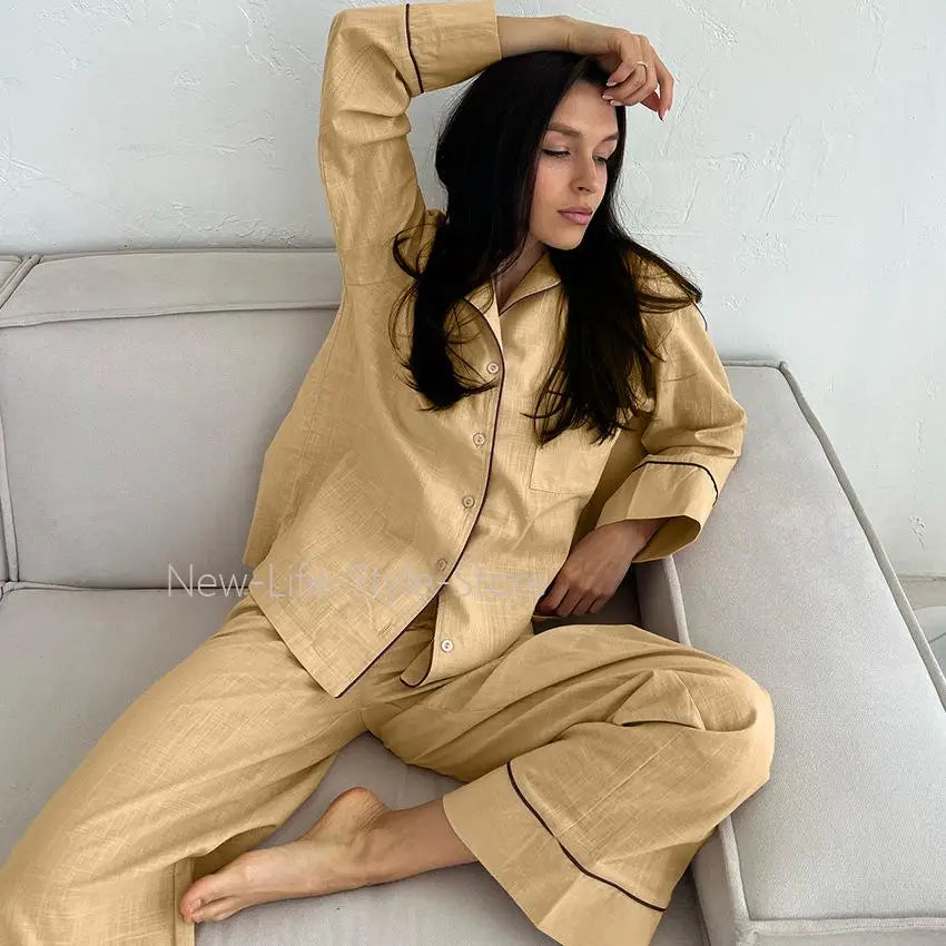 Women 2026 European Autumn Winter Cotton Pajama Set Open Front Long Sleeve Loose Casual Two Piece Ladies Homewear Sleepwear
