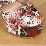 Summer Snake Pattern Peep Toe 16cm Ultra-high Heels Sexy Platform Nightclub Slippers Ladies Sandals Mules Slides Shoes 36-42 New