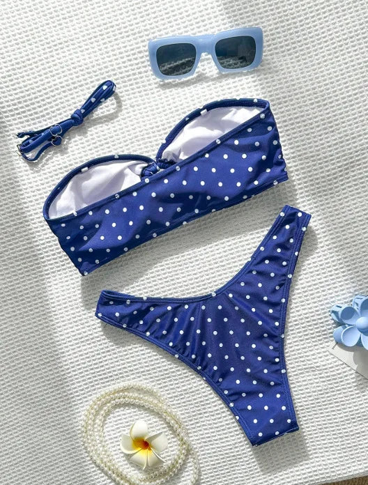 XS - L Polka Dot Bandeau Bikini Women Swimsuit Female Swimwear Two-pieces Bikini Set Brazilian High Cut Bathing Suit Swim Lady
