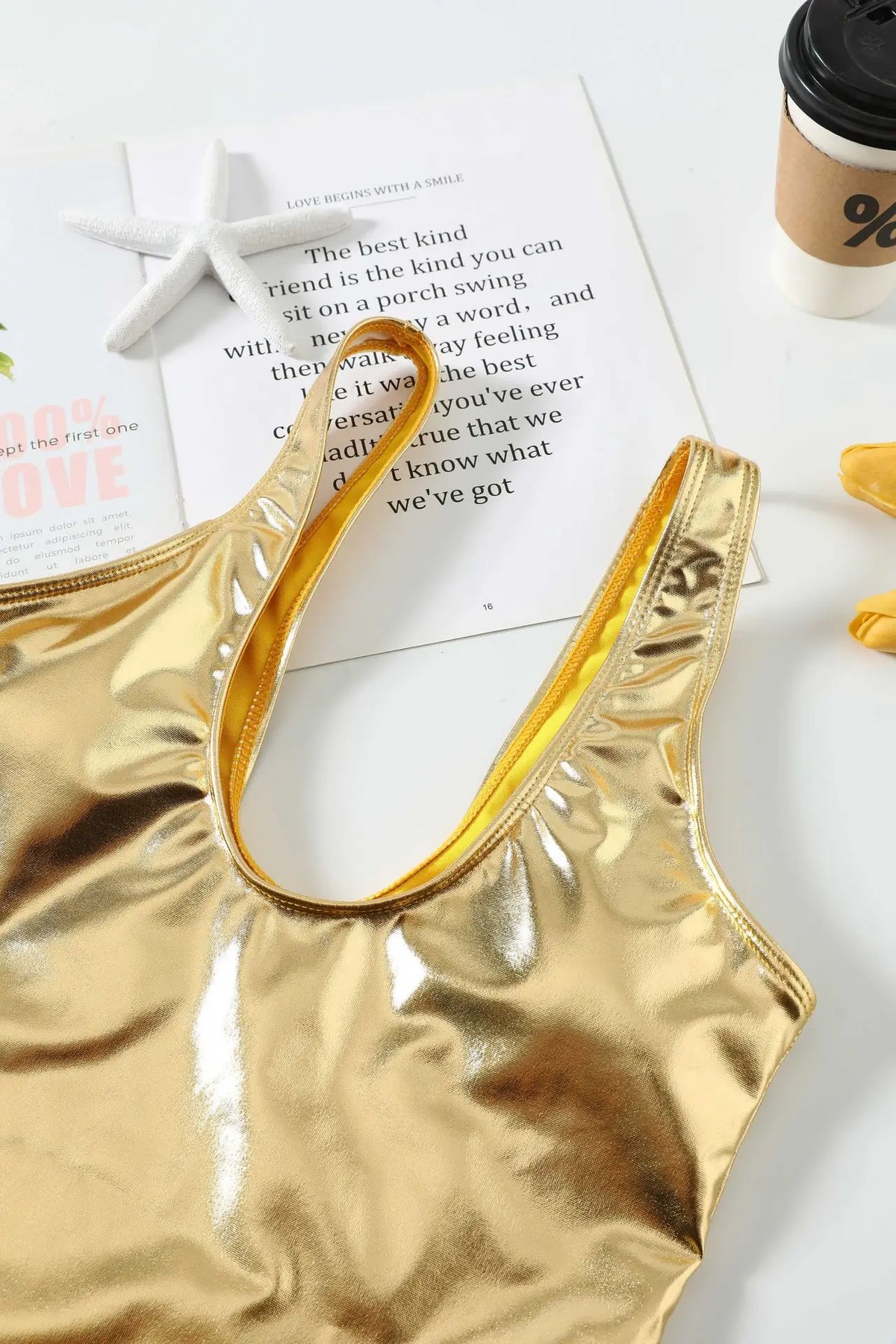 Sexy Gold Leather Swimsuit 2026 Women Shiny Padded Beach One Piece Swimwear Summer Bathing Suit Slim Tummy Control Monokini