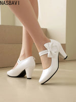Spring Hot Sale Patent Leather Chunky Heel High Shoes Women's Platform Wedding Party Single Dress Shoes Large Size 33-45 Pumps