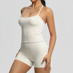 Women's Slim Shoulder Yoga Vest High Waisted Waist Hugging Naked Yoga Three Part Shorts Exercise Set Popular Fitness Clothing