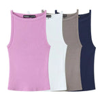 Women's Fashion Halter Neck Top Solid Color Round Neck Women Ribbed Slim Fit Wide Strap Sleeveless Top Casual Basic Tops WCQ7