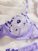 Womens Embroidered Bralette Lingerie And Panty Set Floral Design Soft Stretch Fabric Comfortable Everyday Underwear