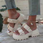 Women Platform Slide Sandals Double Buckle Open Toe Casual Beach Summer Slides Lightweight Comfortable Thick Sole Slippers
