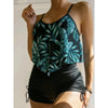 New Green Orange Ruffle Tankini Sets Swimwear High Waist Women Two Pieces Swimsuit Summer Drawstring Sporty Shorts Bathing Suits