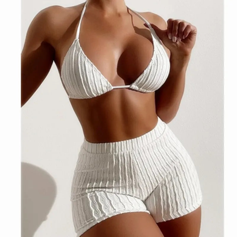 High Waist Bikini 2023 Woman White Swimsuit Women Swimwear with Shorts Bikinis Set Bathing Suits Beachwear Summer Swim Suits