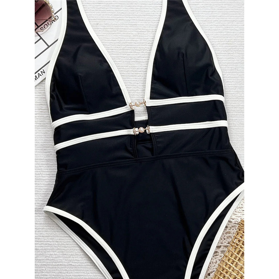 Deep V Neck Halter High Leg Cut One Piece Swimsuit Women Swimwear Female Backless Monokini Padded Bather Bathing Suit Swim V6710