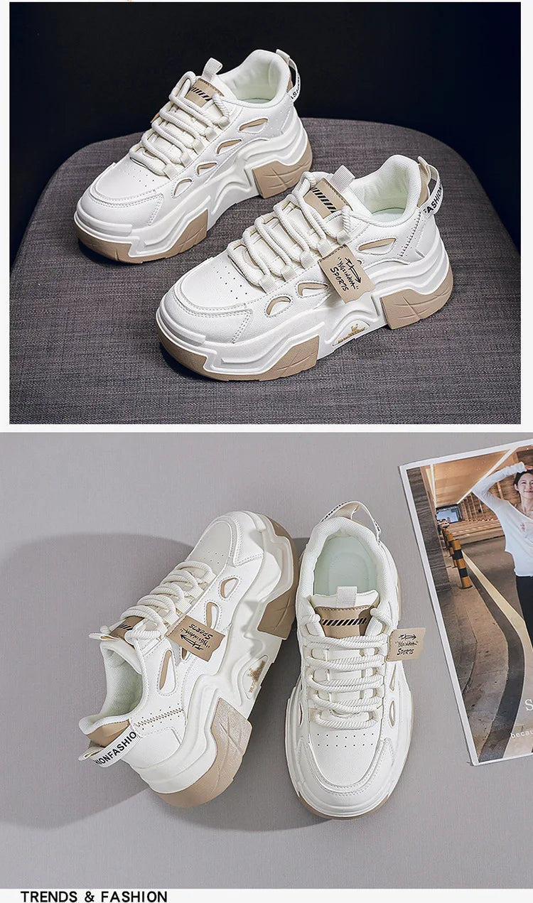Women Platform Sneakers Autumn Trend Casual Flats Female Fashion Lace Up Thick Soled Comfortable Increase Vulcanized Shoes2024