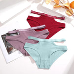 3Pcs Sexy Cotton Double Letter Belt Briefs Women's Panties Hollow Out Intimate Underpants Solid Color Fashion Underwear S-XL
