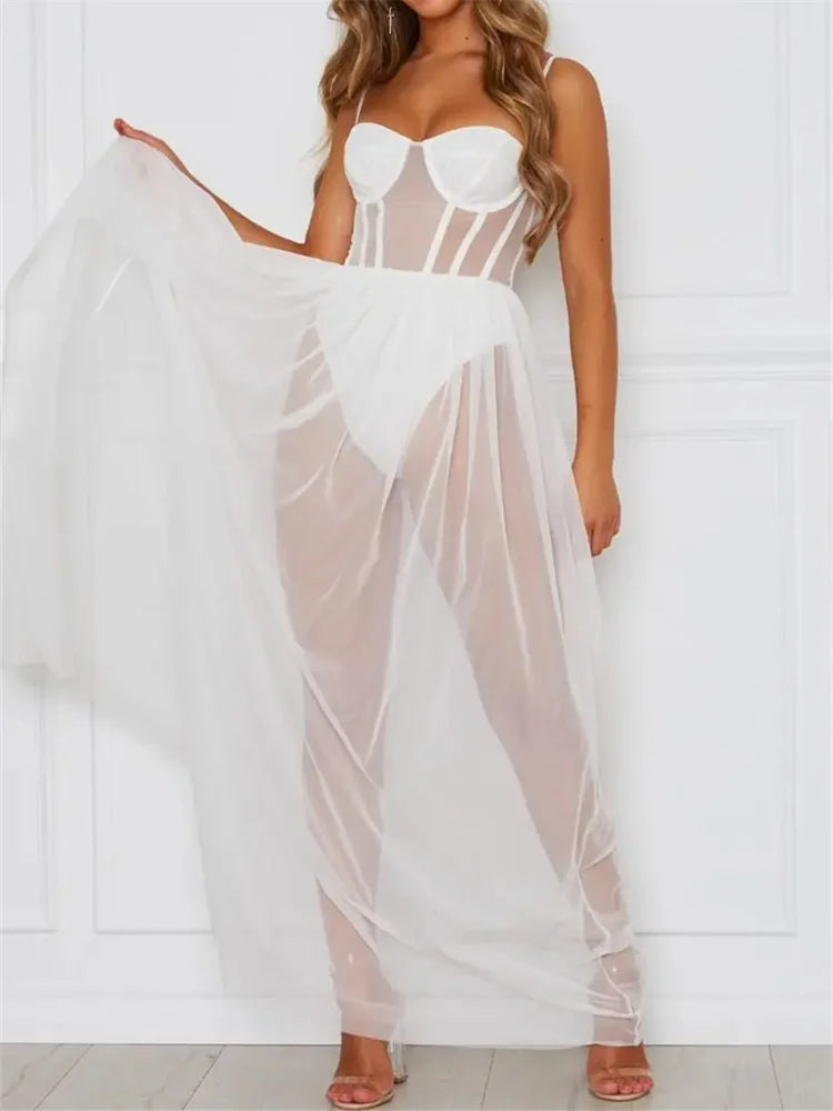 2026 Fashion Mesh Sheer Bodysuit Dress Ladies Sleeveless Bikini Cover Ups Summer Dress Club Party Beach Sexy Dresses Female
