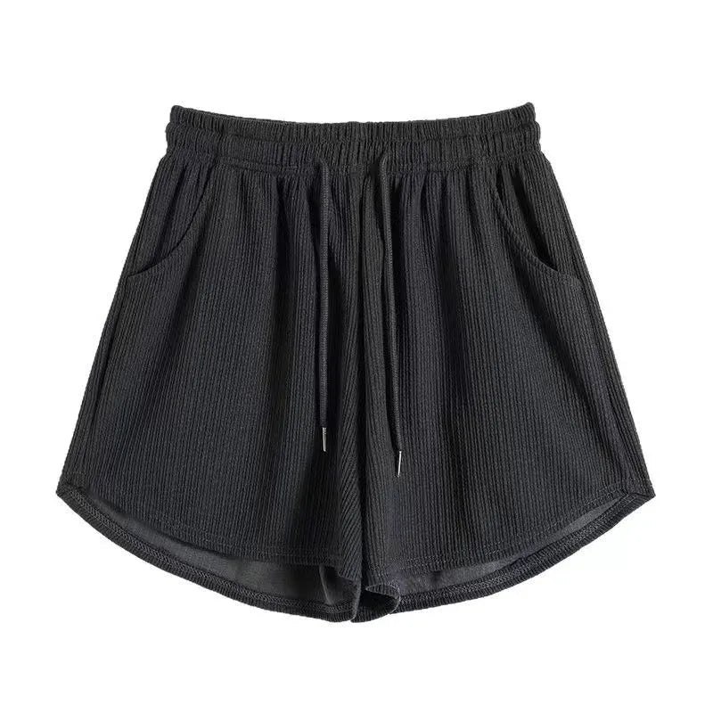 Summer Shorts Skirts Women Elastic High Waist Casual Wide Leg Shorts Korean A Line Loose Mini Skirt Black Short Pants