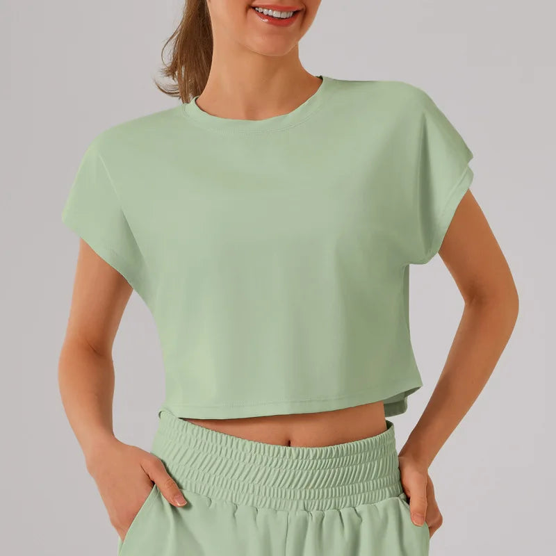 New Yoga Short Sleeve Women Running Fitness Shirt Summer Quick Drying Sleeveless Running Loose Fit Sports T-shirt Workout Top