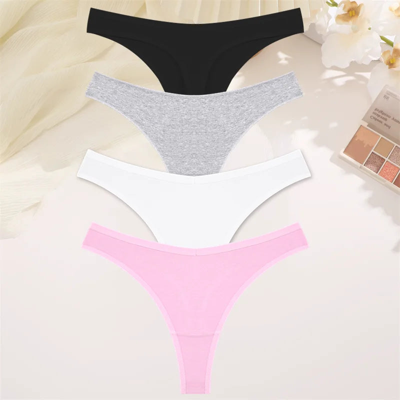 4PCS Women Seamless Thong Cotton Thin Strap Low Waist High Flexibility Panties Sexy Underwear Ladies Briefs T-back Soft Women