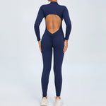 Women Sportwear Yoga Jumpsuit Zip Long Sleeve Back Open Outfit Fitness Tracksuit Tight One-piece Gym Overalls Sports Bodysuit