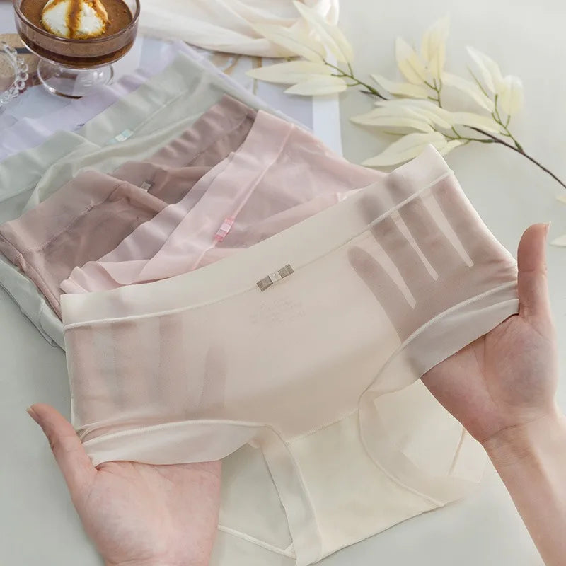 1Pc Women Ice Silk Panties Transparent Mesh Briefs Low Waist Panties Quick Drying Underwear Sexy Lingerie Soft Underpants M-XL