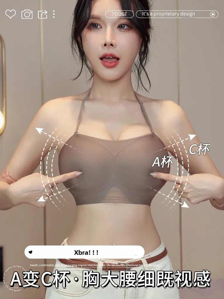 Backless Bra Women Thick Padded Push Up Adhesive Sticky Invisible Bra Small Bust Strapless Convertible Bralette Beach Essential