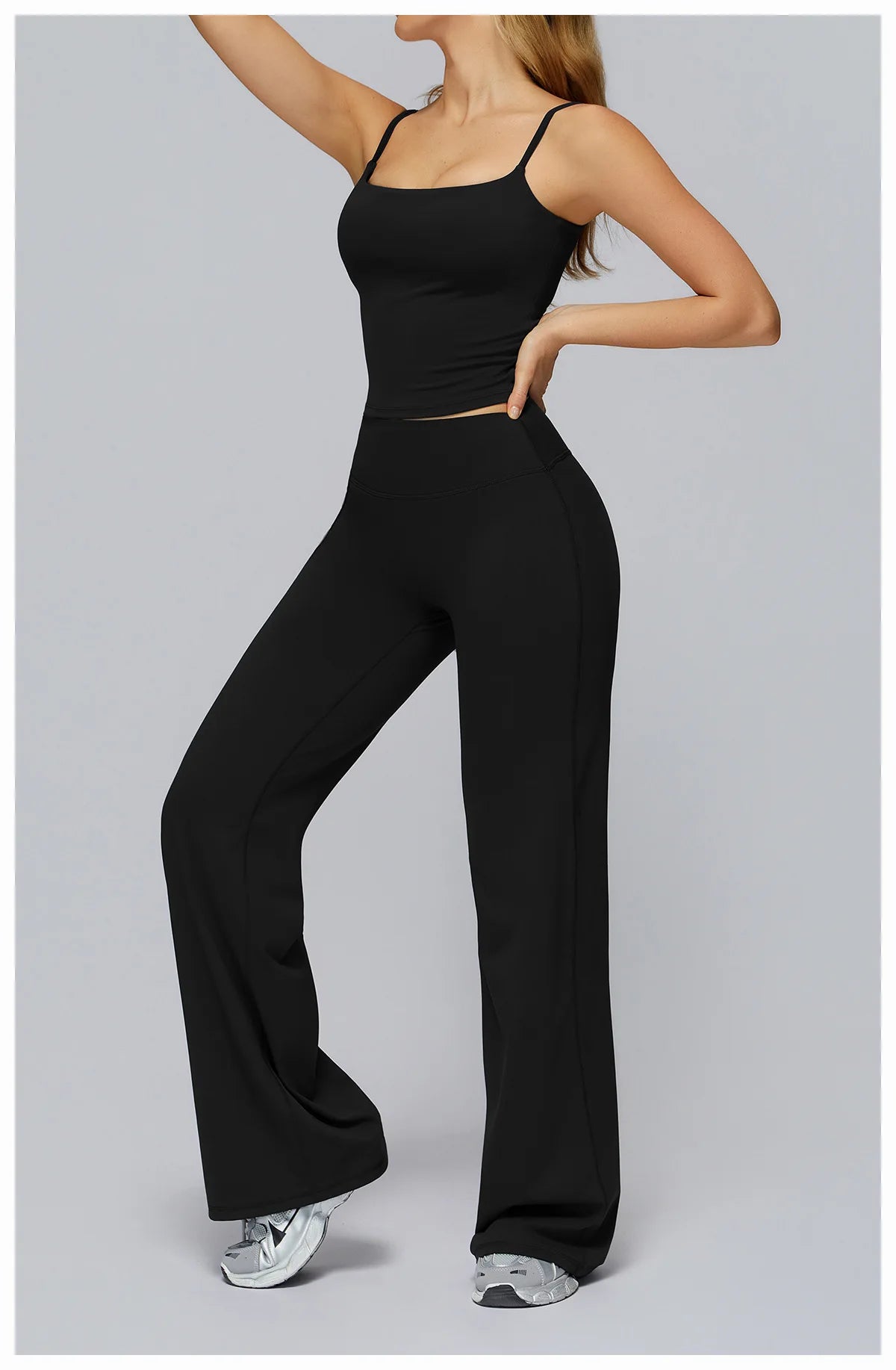 Yoga Suit Gym Fitness Set Hanging Neck Slim Sports Tank Top High Waist Wide Leg Pants Tracksuit Outdoor Running Athletic Wear