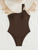 Sexy Women One Piece Swimsuit Female Swimwear 2025 Oval One Shoulder Monokini Swimming Suit Beachwear Bathing Suit Biquini Brown