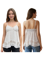 Women's Summer Dot Print Camisole Elegant Lace Patchwork Sleeveless V Neck Slim Fit Spaghetti Strap Tank Tops
