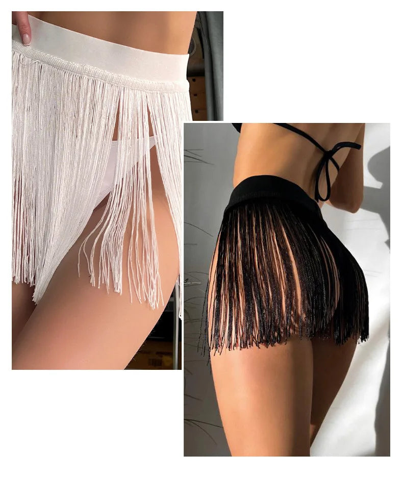 Summer Tassel Dress Women Bathing Suit Clothes for Beach Swimsuit Fringed Skirt Bikini Bust Overskirt Solid Swimwear Cover Ups