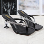 2025 Summer Flip Flops Crystal Slides Women 8cm High Heels Mules Crystal Glitter Block Low Heels Slippers Glitter Platform Shoes
