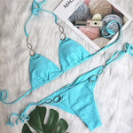Sexy Rhinestone Bikini 2026 Women Solid Purple Metal Chain Swimsuit Brazilian Summer Beach Bathing Suit Luxury Thong Swimwear