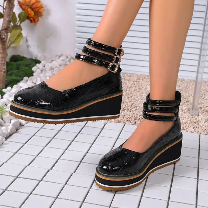 Women's Square High Heels Zip Shoes Woman Front & Rear Strap Pumps Cover Heel Shallow Women 2026 Ladies